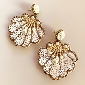 Beaded Sequin Pearl Seashell Handmade Earrings